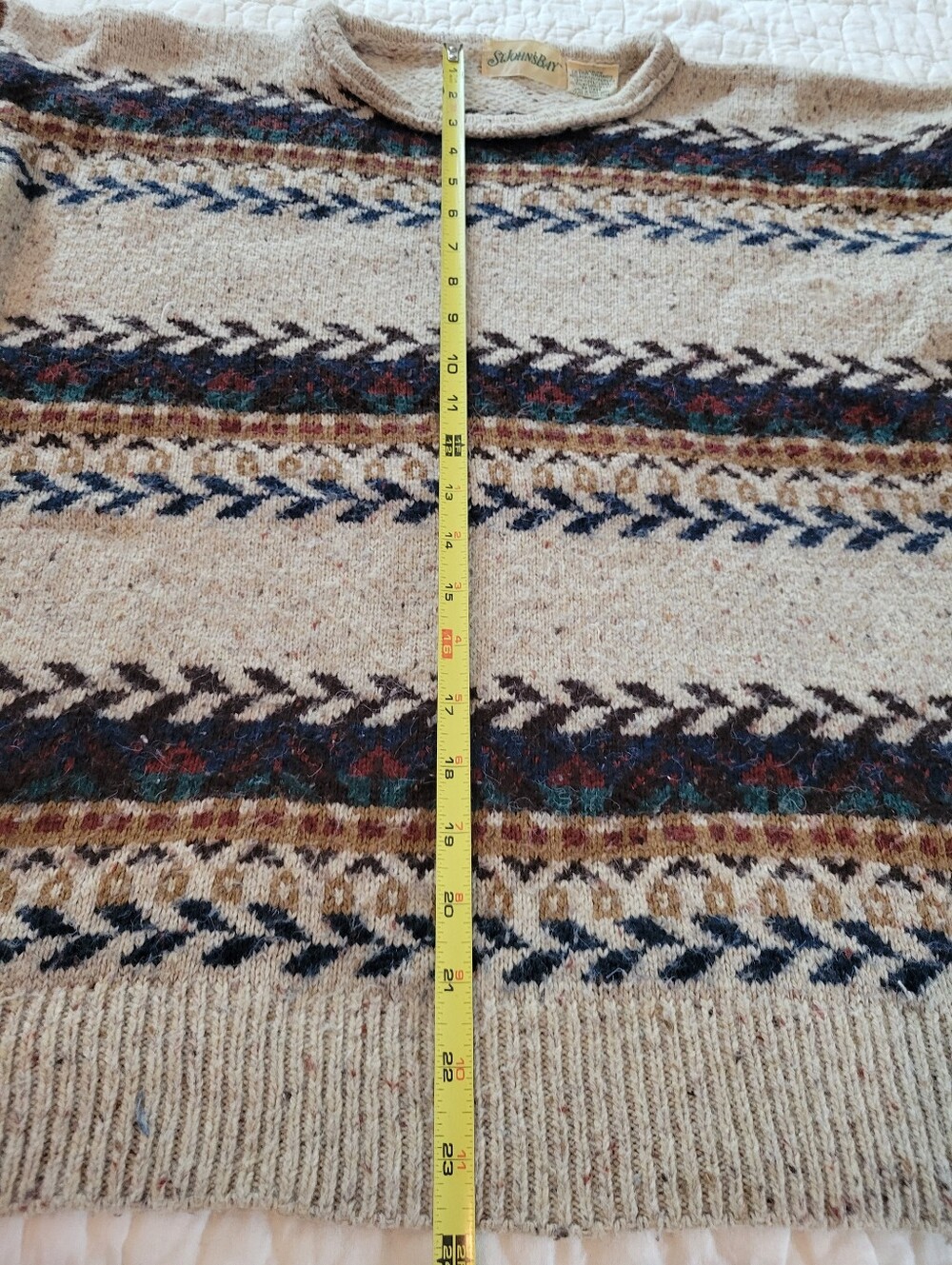 Vintage St. John’s Bay Fair Isle Knit Sweater Beige Earth Tone cabin Crewneck XL - Picture 9 of 9